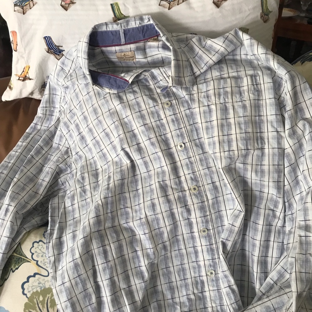 Tommy Bahama, White, (Checks), Long Sleeve, XLT
